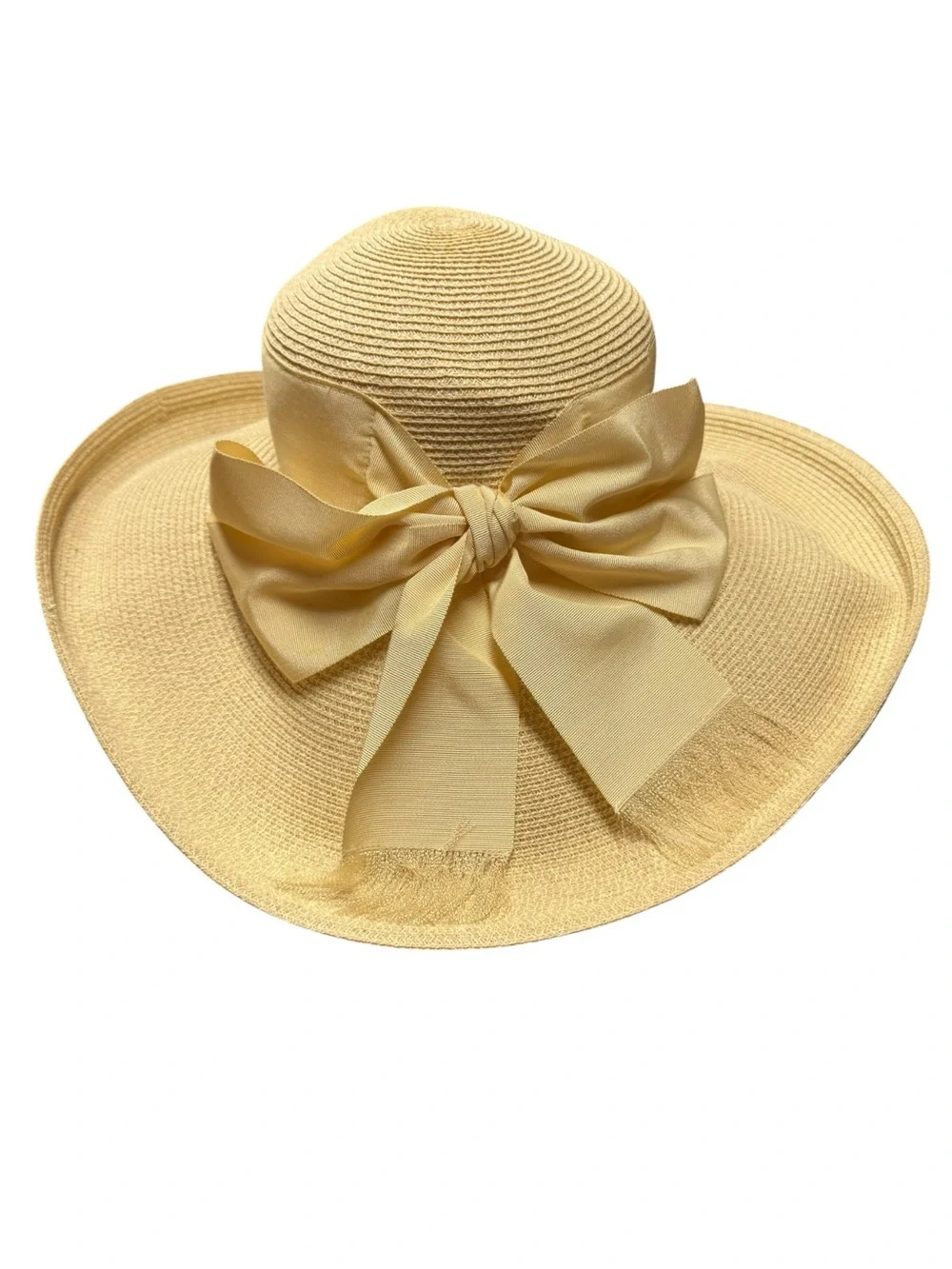 Eric Javits Wide-Brim Straw Sun Hat Pale Yellow 17” diameter - Picture 3 of 9